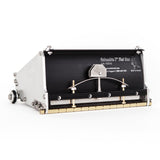 7-inch Columbia Flat Finishing Box made from billet aluminum with a black painted finish, steel components, a brass blade holder, and wheels