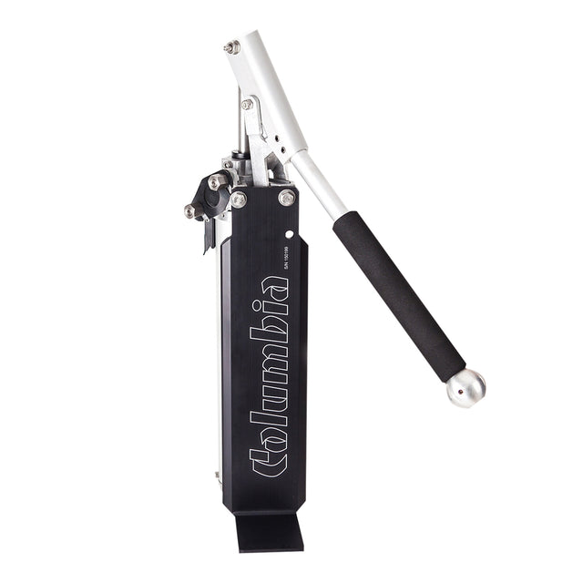 Columbia Mud Pump made with anodized aluminum, black outer body, and stainless steel handle with soft black grip