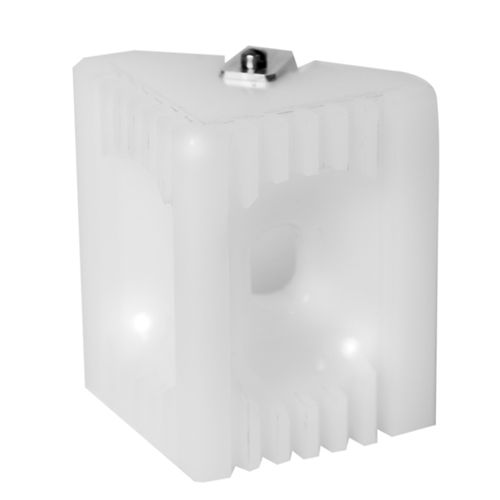 Inside 90-degree Columbia plastic mud head applicator made from white plastic with a quick-release clip