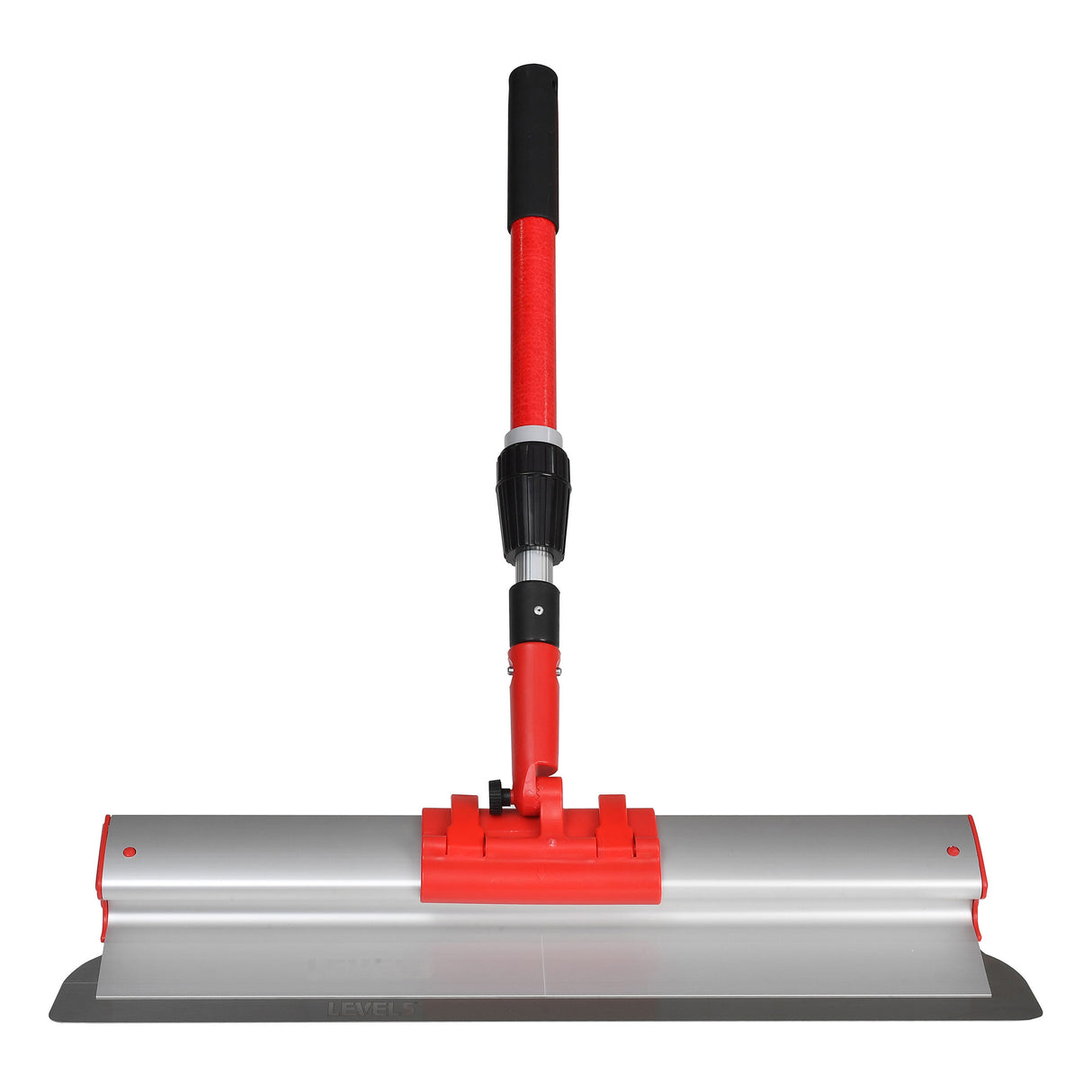 12-inch Level 5 Skimming Blade with a steel blade, red end caps, and a grey plastic body attached to a red extendable handle