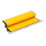 14-inch TapeTech Premium Finishing Knife with yellow composite frame, grey end caps, and stainless steel blade, quarter view