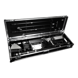 Top view of an open Columbia automatic taping tool case containing handles, finishing boxes, automatic taping attachments, a mud pump, and an automatic taper