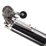 Close-up of the Columbia Automatic Taper head showing steel cutting blades and black creaser wheel from the side view