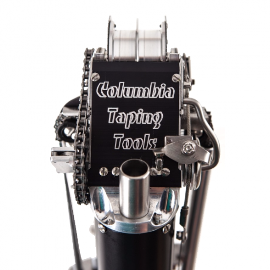 Close-up of Columbia Sawed Off Automatic Taper head with black finish and steel components